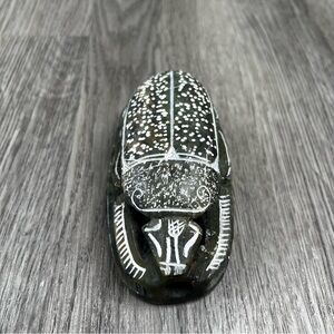 Vintage‎ Egyptian Hand Carved Soapstone Beetle Bug Scarab Hieroglyphs On Base